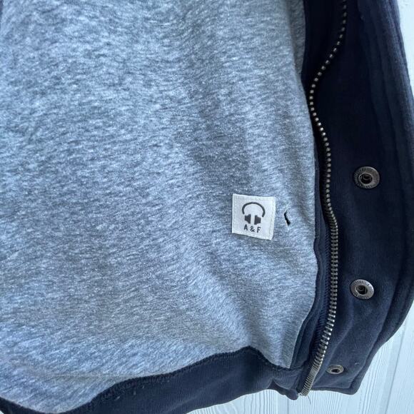 Abercrombie & Fitch Y2K Heavyweight Hoodie Jacket Navy Gray Lined A&F 92 Vintage - Picture 9 of 11